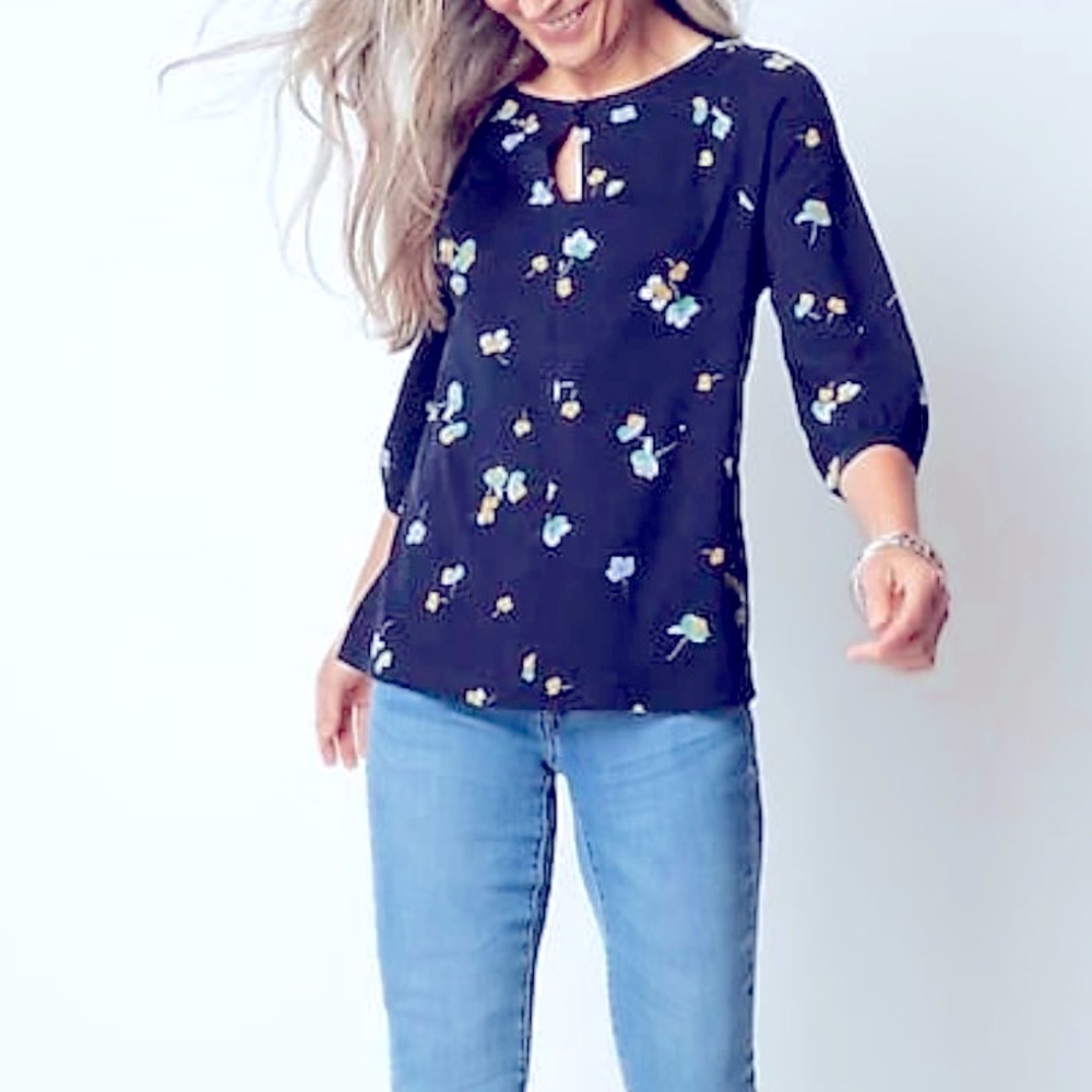 NWT J.Jill Printed Knit Peasant 3/4 Sleeve Top Size XS
